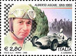 Ritratto di Alberto Ascari e macchina da corsa, policromo.