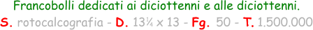 1 4 Francobolli dedicati ai diciottenni e alle diciottenni. S. rotocalcografia - D. 13   x 13 - Fg. 50 - T. 1.500.000