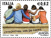 Gruppo di ragazzi di etnie diverse, di spalle, policromo.