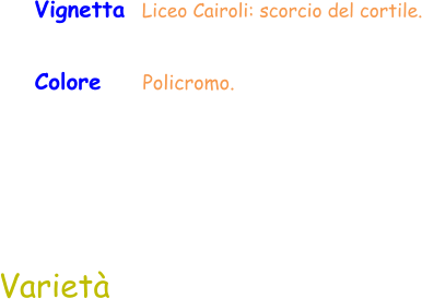 Colore     Policromo.  Varietà Vignetta  Liceo Cairoli: scorcio del cortile.