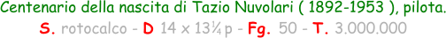 1 4 Centenario della nascita di Tazio Nuvolari ( 1892-1953 ), pilota. S. rotocalco - D 14 x 13   p - Fg. 50 - T. 3.000.000
