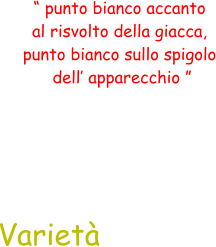 “ punto bianco accanto  al risvolto della giacca,  punto bianco sullo spigolo  dell’ apparecchio ” Varietà