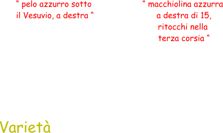 “ pelo azzurro sotto  il Vesuvio, a destra “ Varietà  “ macchiolina azzurra  a destra di 15,  ritocchi nella  terza corsia “