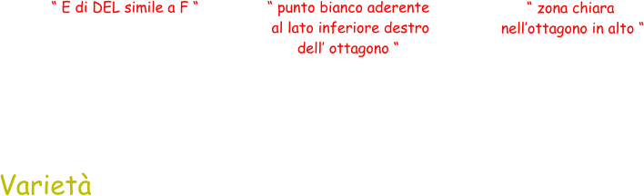 “ E di DEL simile a F “ “ punto bianco aderente  al lato inferiore destro  dell’ ottagono “ “ zona chiara  nell’ottagono in alto “ Varietà