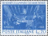 Raffigurazione versi poetici, azzurro. 