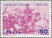 Garibaldi a Digione, stampa, rosa lilla e azzurro.