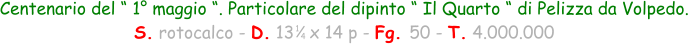 1 4 Centenario del “ 1° maggio “. Particolare del dipinto “ Il Quarto “ di Pelizza da Volpedo. S. rotocalco - D. 13   x 14 p - Fg. 50 - T. 4.000.000
