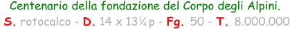 Centenario della fondazione del Corpo degli Alpini.  S. rotocalco - D. 14 x 13   p - Fg. 50 - T. 8.000.000 1 4