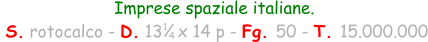 Imprese spaziale italiane.  S. rotocalco - D. 13   x 14 p - Fg. 50 - T. 15.000.000 1 4