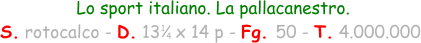 Lo sport italiano. La pallacanestro. S. rotocalco - D. 13   x 14 p - Fg. 50 - T. 4.000.000 1 4