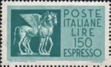 Cavalli alati con diciture, verde azzurro.