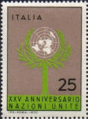 Emblema ONU in albero stilizzato, grigio, verde e nero.