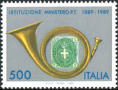 Corno postale e 5 c. del 1889, policromo.