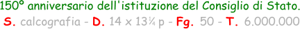 150º anniversario dell'istituzione del Consiglio di Stato.  S. calcografia - D. 14 x 13   p - Fg. 50 - T. 6.000.000 1 4