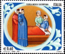 Iconografia «Medico al capezzale di un malato»., policromo.