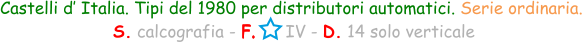 Castelli d’ Italia. Tipi del 1980 per distributori automatici. Serie ordinaria.  S. calcografia - F.      IV - D. 14 solo verticale