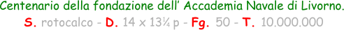 Centenario della fondazione dell’ Accademia Navale di Livorno.  S. rotocalco - D. 14 x 13   p - Fg. 50 - T. 10.000.000 1 4