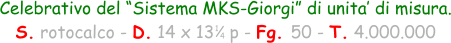 1 4 Celebrativo del “Sistema MKS-Giorgi” di unita’ di misura. S. rotocalco - D. 14 x 13   p - Fg. 50 - T. 4.000.000