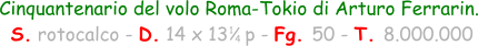 Cinquantenario del volo Roma-Tokio di Arturo Ferrarin.  S. rotocalco - D. 14 x 13   p - Fg. 50 - T. 8.000.000 1 4